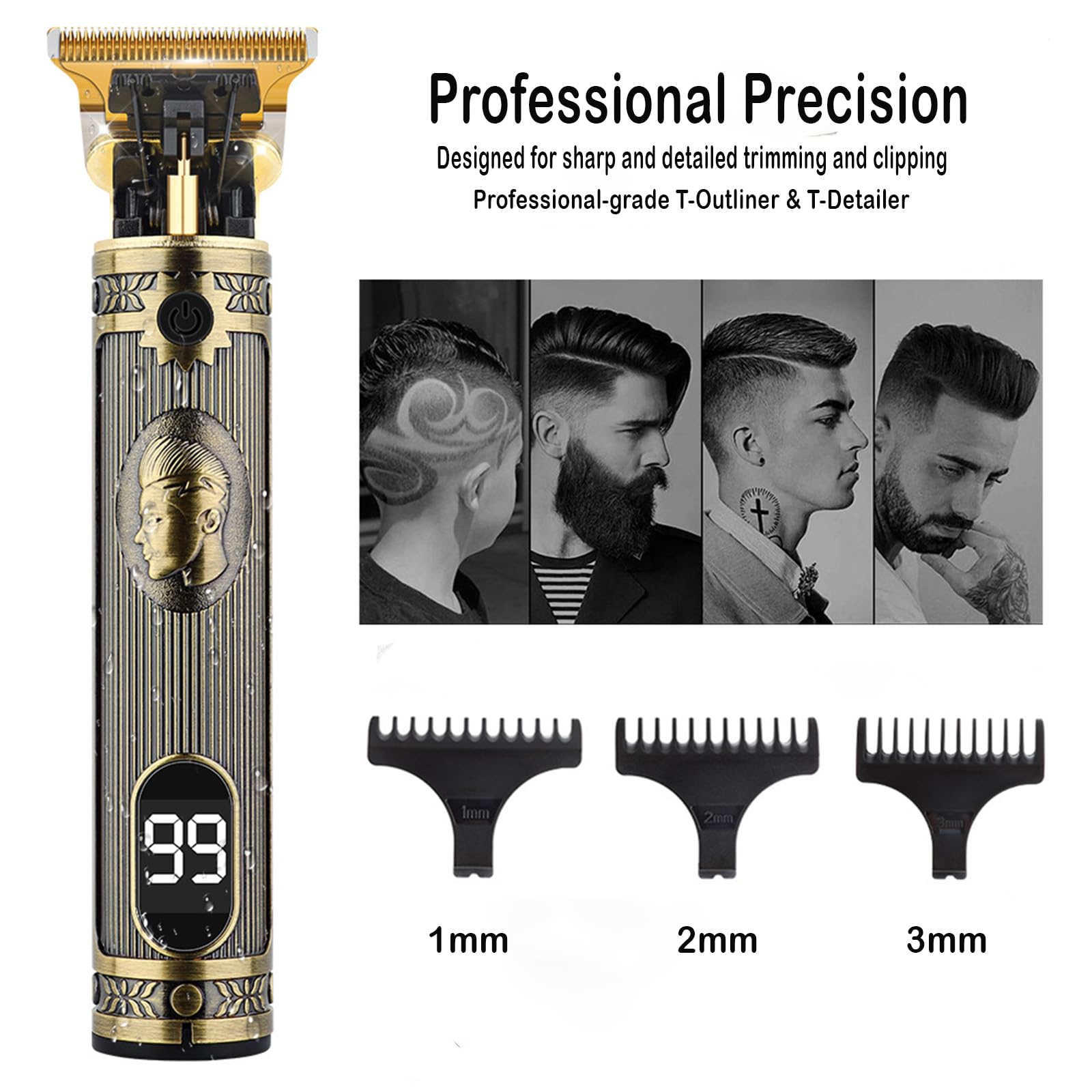 Hair Clippers for Men, Professional Hair Trimmer for Barber, Beard Trimmer for Men, Mens Zero Gap T Blade Trimmer for Edging Beards and Mustaches, Electric Rechargeable Cordless Shaving Machine