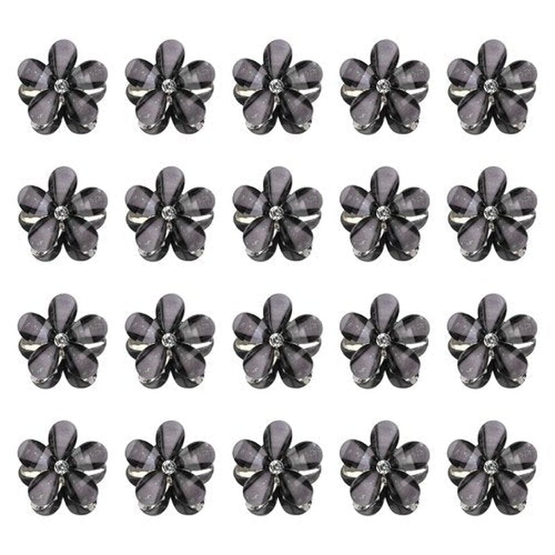 20 PCS Small Flower Crystal Hair Clips for Women Cute Mini Tiny Little Sparkling Metal Flower Sweet Artificial Bangs Hair Claw Clip Decorative Cute Hair Party Accessories for Women Girls Gift (Black)