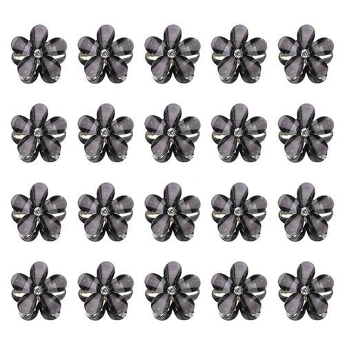 20 PCS Small Flower Crystal Hair Clips for Women Cute Mini Tiny Little Sparkling Metal Flower Sweet Artificial Bangs Hair Claw Clip Decorative Cute Hair Party Accessories for Women Girls Gift (Black)