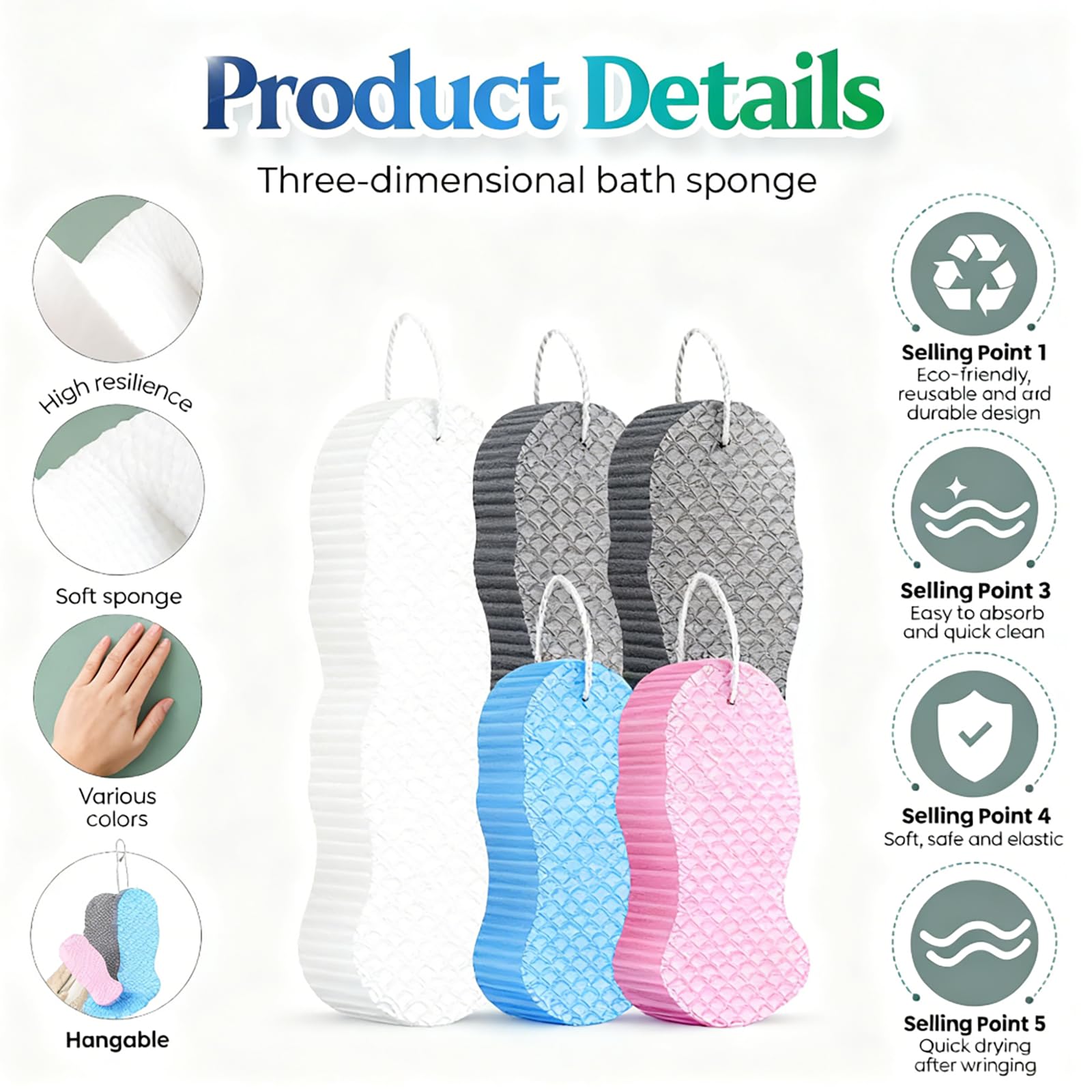 Magic Exfoliating Bath Sponge, 3D Super Soft Exfoliate Body Scrubber, Reusable Handheld Shower Brush Remover Dead Skin for Adults Women Men Cleansing Skin No Silicone Net Sponge (Grey)