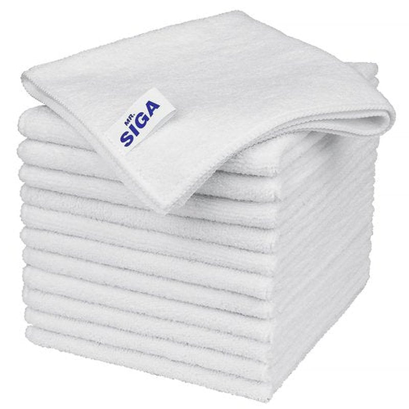 MR.SIGA Microfiber Cleaning Cloths - All-Purpose Streak-Free Towels, Pack of 12, White, 32 x 32 cm