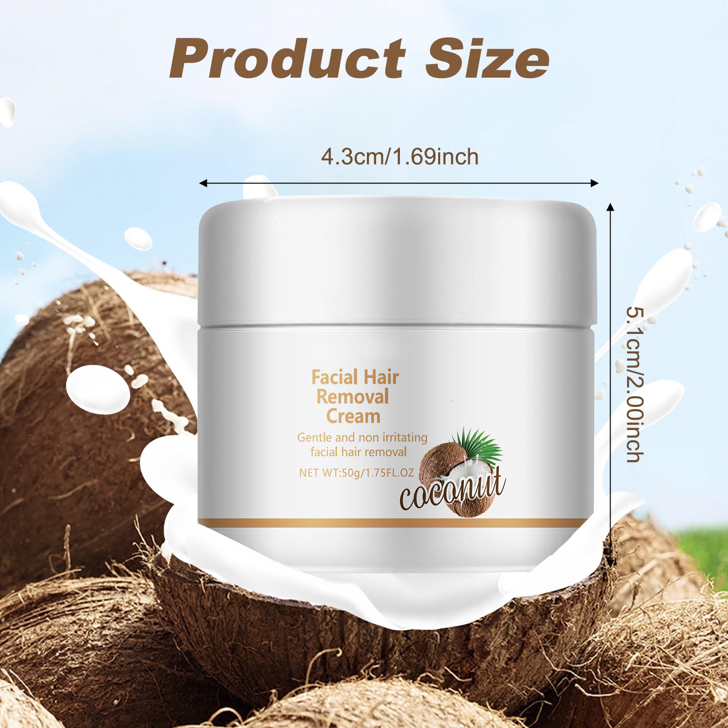 Facial Depilatory Cream, Coconut Hair Remover for Upper Lip and Chin for Face Hair Remover for Body Sensitive Skin Gentle and Non-Irritating,Body Hair Removal Cream for Women(2PCS)
