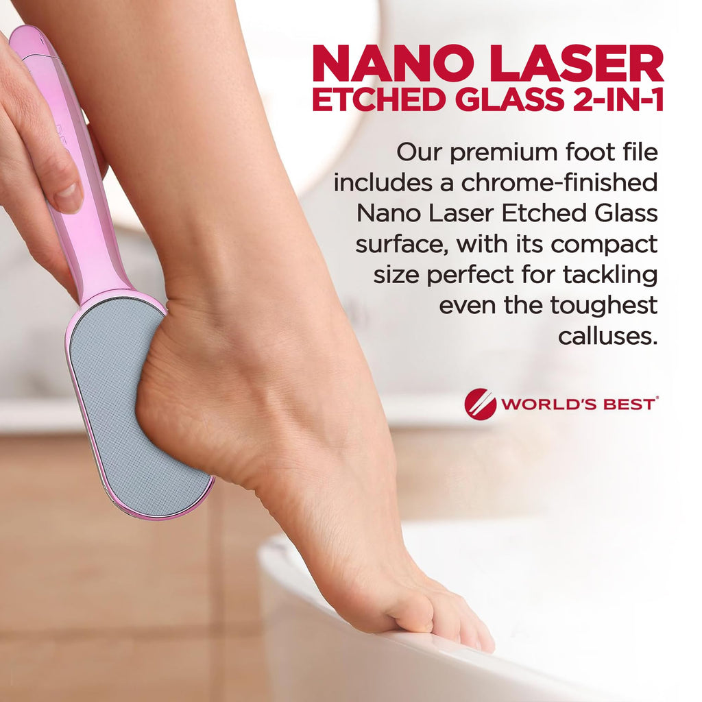 Glass Pedicure File & Callus Remover - Nano Laser Etched Foot Scraper, Pink
