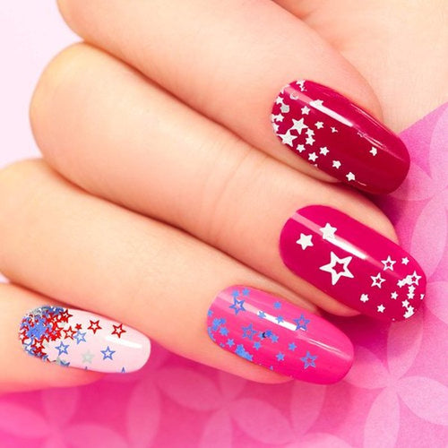 12 Boxes Independence Day Star Glitters Holographic Nail Art Decals Red Blue Silver Mixed Star and Hollow Star Shaped Nail Sequins 4th of July Nail Decals for DIY Nail Art Eye Face Body Decor Crafts