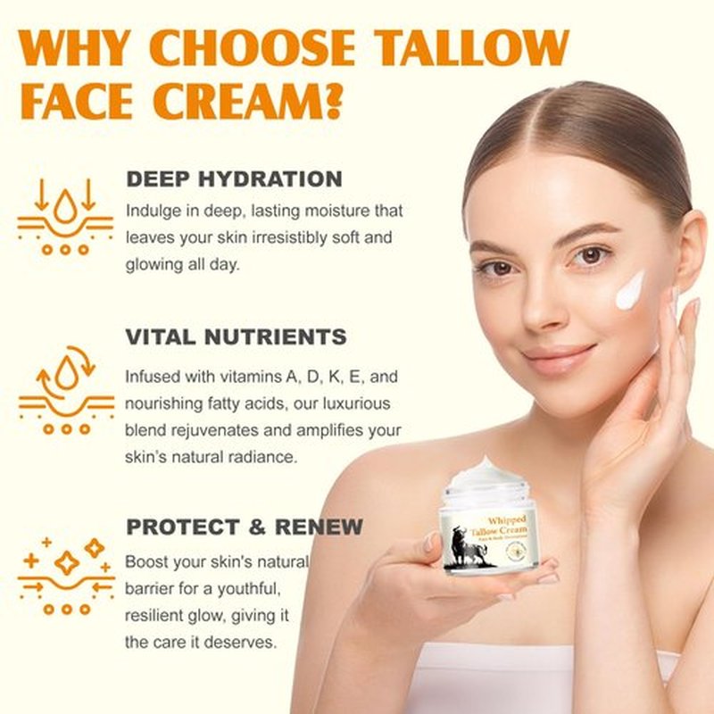 Beef Tallow Honey Lotion Cream, Natural Grass-Fed Beef Tallow Cream with Raw Honey, Provide All-Around Hydration and Moisturization & Multivitamin Rich Replenish Your Skin with Nutrients