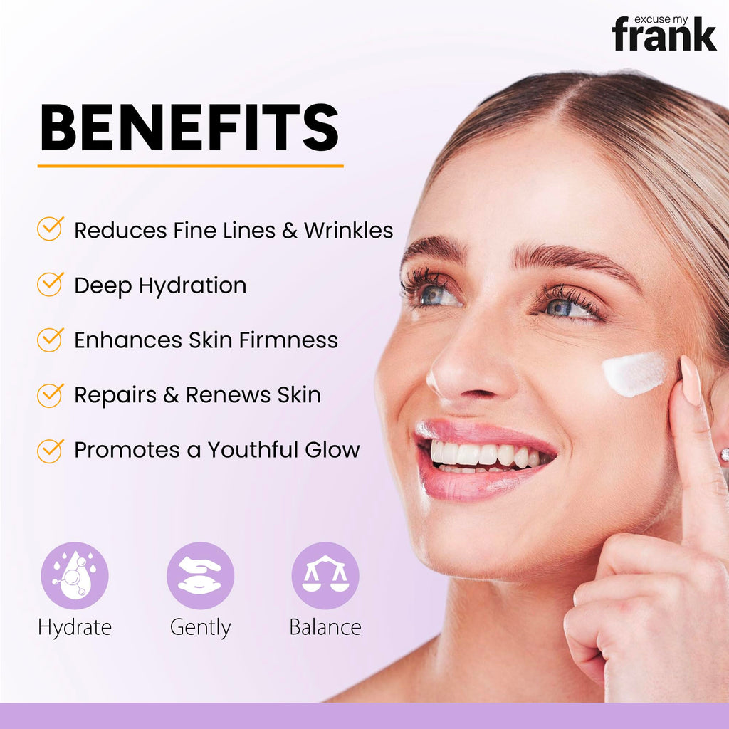 Excuse My Frank - Bakuchiol Age Defense Serum, for Smoothing Fine Lines and Wrinkles, Anti Aging, Hydrating Plump Cream (80ml, 2.7fl. oz.) (1 Pack)