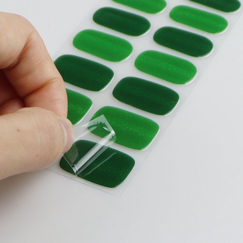 JMEOWIO Semi Cured Gel Nail Strips Green Cat Eye Gel Nail Stickers Nails Art Design Decoration Accessories