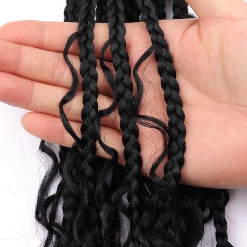 8 Packs Bohemian Box Braid Hair Crochet Box Braids with Curly Ends 12 Inch Goddess Box Braids Crochet Hair for Women Boho Braids (1B, 12 inch 8 pack)