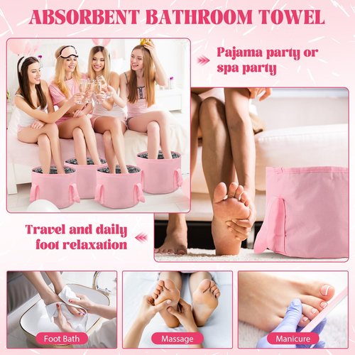 FillTouch 12 Pcs 15L Foldable Foot Soaking Tub Kit Portable Foot Bath Tub Foldable Foot Basin Bath Foot Tub for Soaking Feet with Towel and Storage Bag Soak Spa Bucket for Travel Camping (Pink)