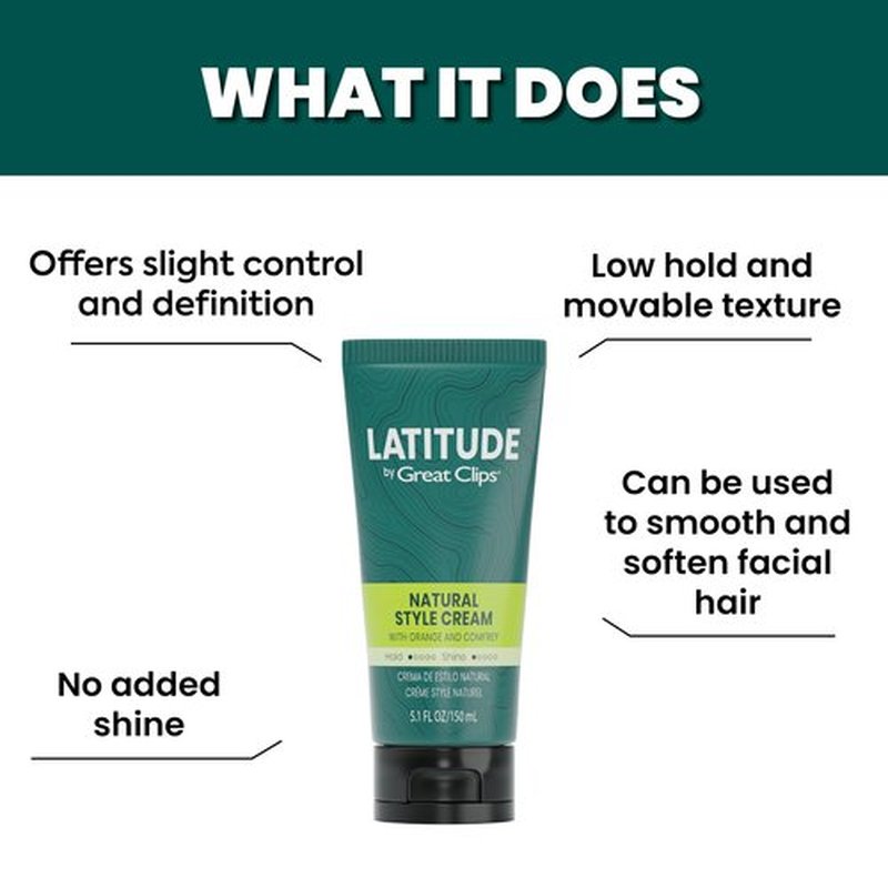 GREAT CLIPS LATITUDE Natural Style Cream | Hair Gel for Men | Low Hold + Low Shine | 5.1oz | Packaging May Vary