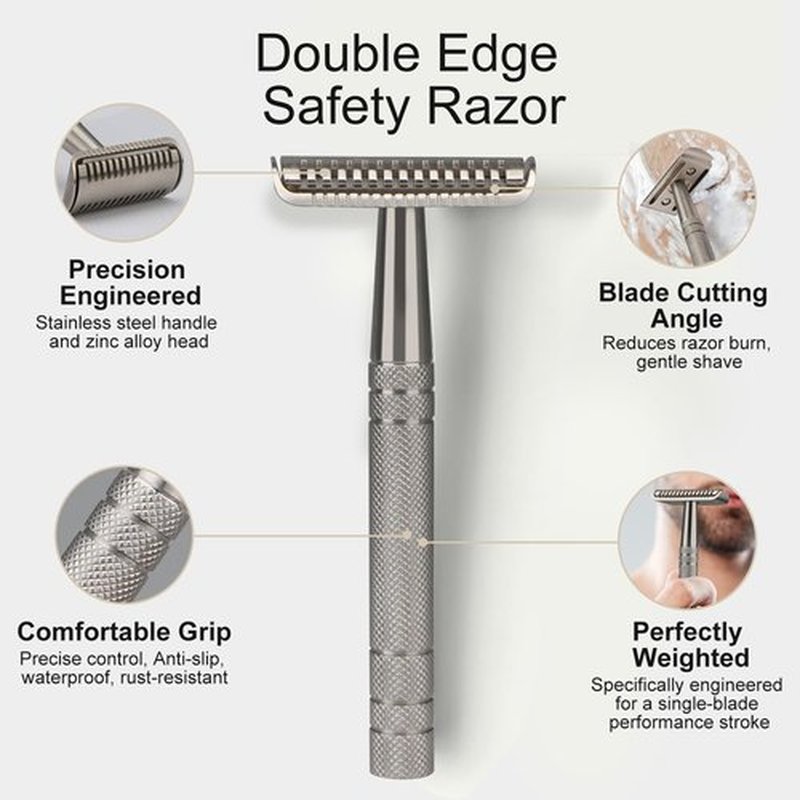 Stainless Steel Safety Razor - Single Blade Design for Men | Includes 10 Double Edge Blades, Heavy Duty Handle, Smooth Shave
