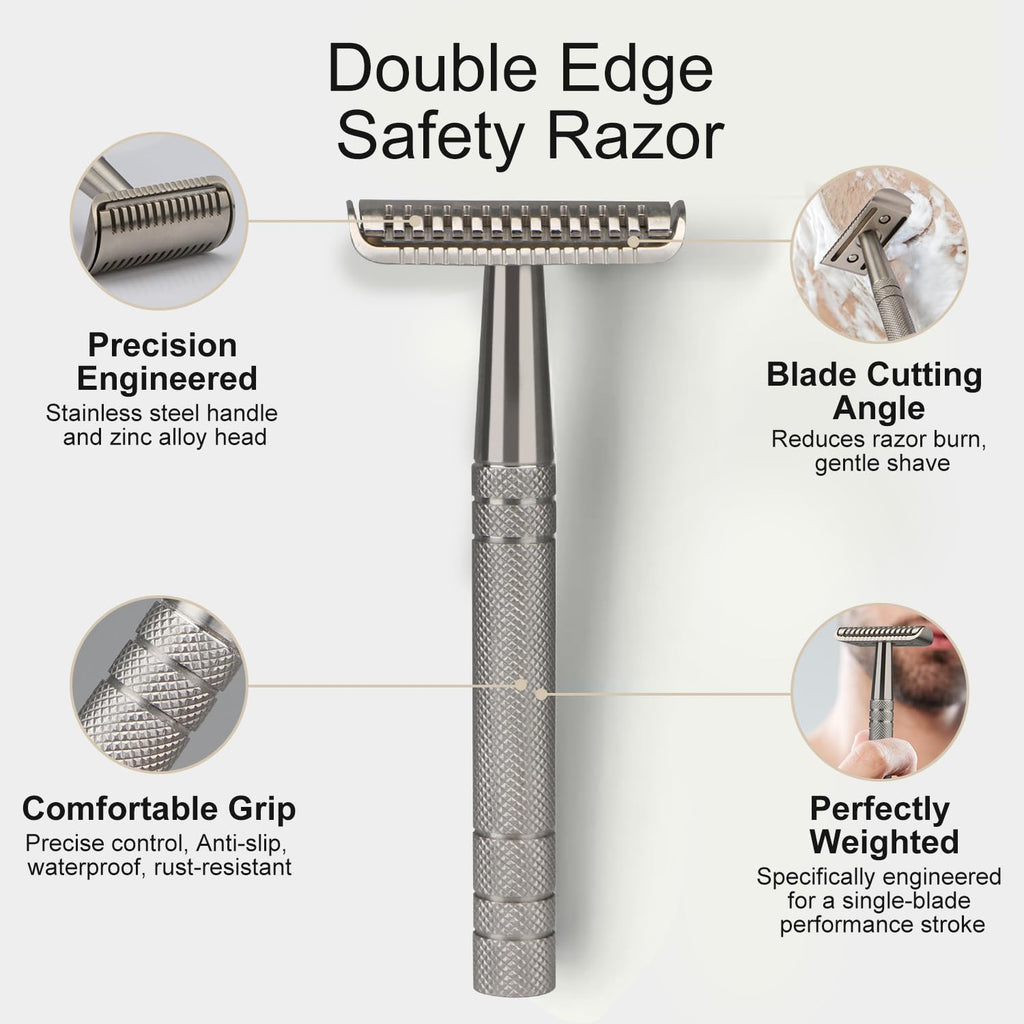 Double Edge Safety Razors for Men, Stainless Steel Single Blade Razor