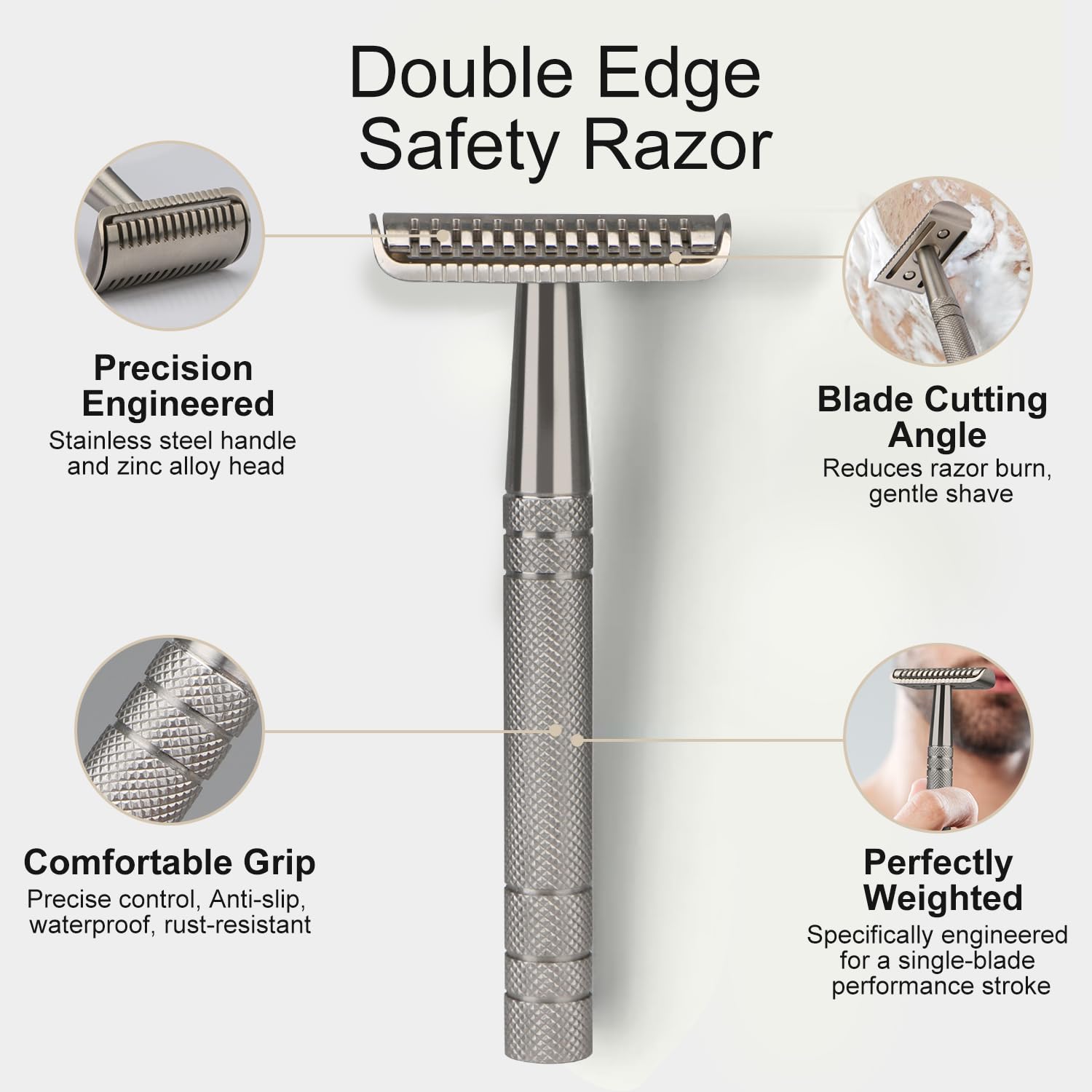 Double Edge Safety Razors for Men, Stainless Steel Single Blade Razor