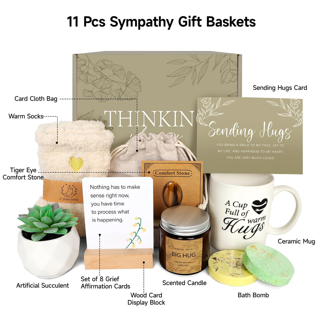 Sympathy Gift Baskets - Care Package Get Well Soon Gifts for Women, Thinking of You After Surgery Gifts Feel Better Gift for Sick Friend, Memorial Get Well Ideal for Best Friend Bff Mom Sister