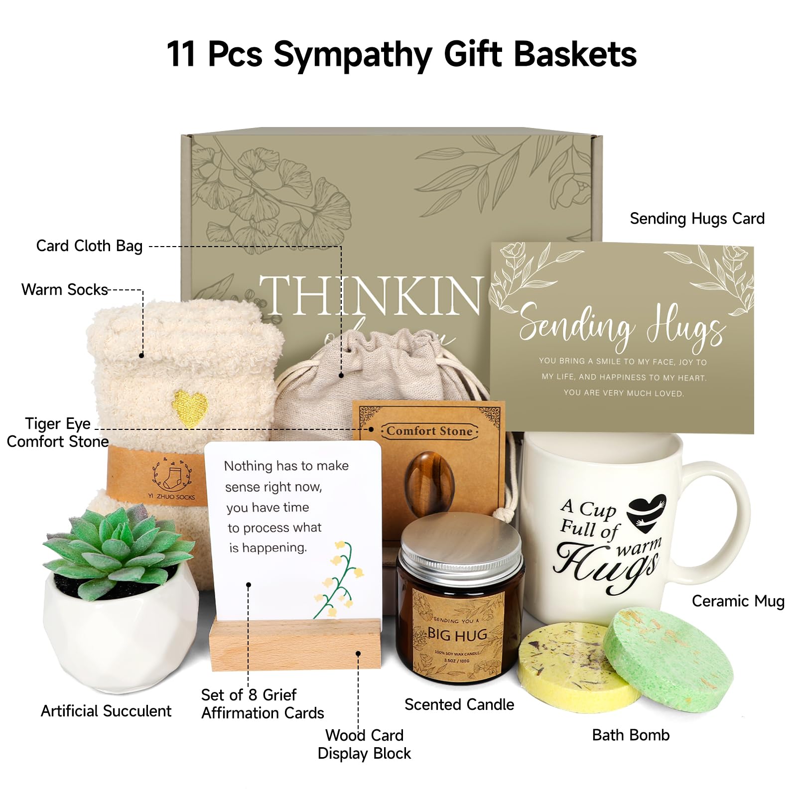 Sympathy Gift Baskets - Care Package Get Well Soon Gifts for Women, Thinking of You After Surgery Gifts Feel Better Gift for Sick Friend, Memorial Get Well Ideal for Best Friend Bff Mom Sister