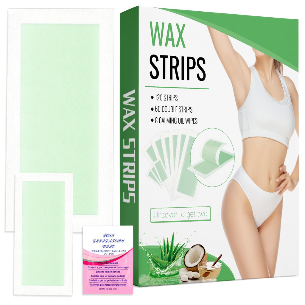 Wax Strips for Hair Removal Ready to Use At Home Kit Bikini Waxing Strips with Large and Small Strip Body Bikini Legs Underarm Women Full Face 120 Count 2 Sizeswith 8 Oil Wipes Hair Removal Wax Strip