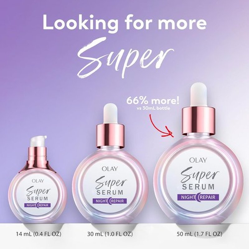 Olay Super Serum Night Repair - Fragrance-Free 5-in-1 Formula with Niacinamide & Peptides - 1.7 Oz