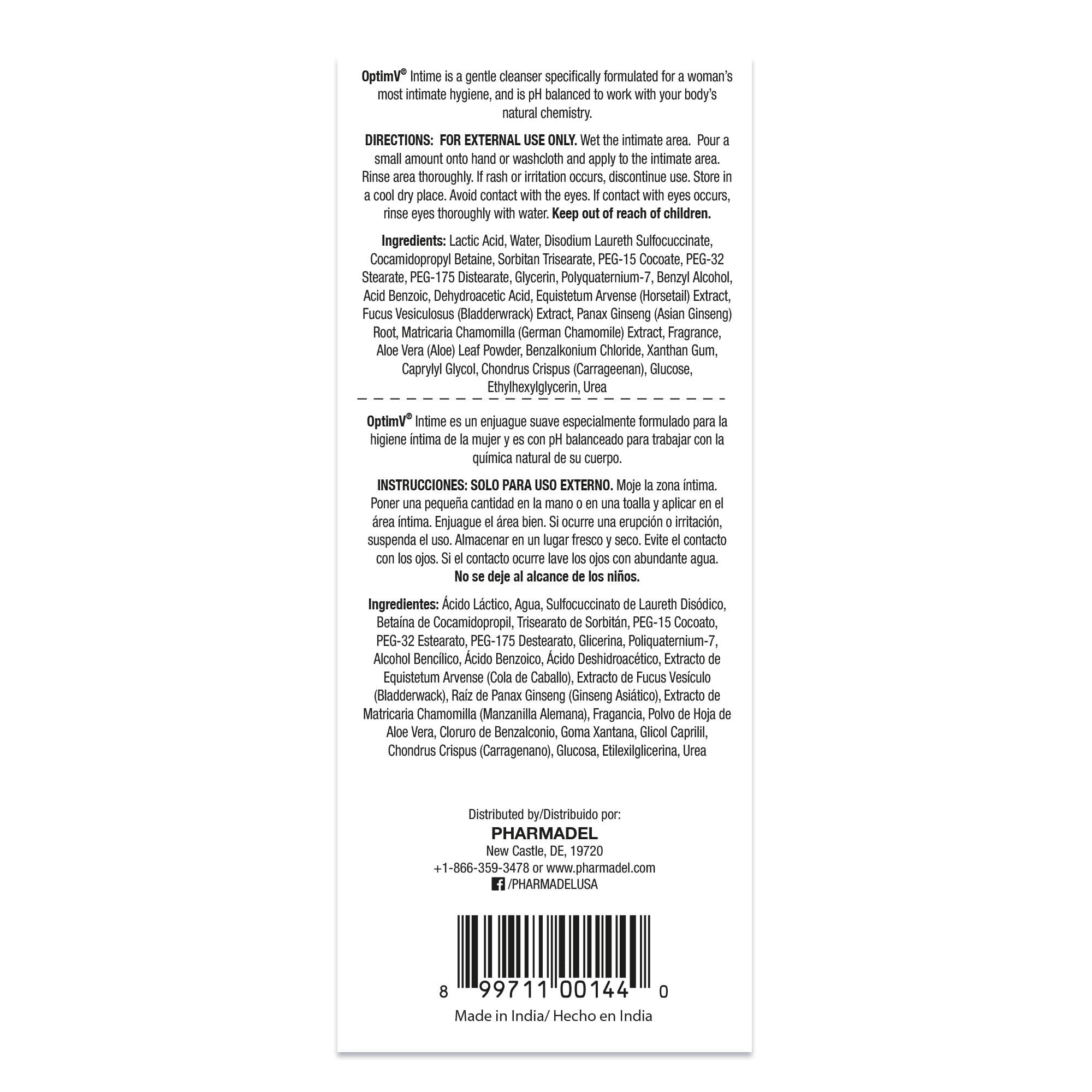 OPTIM V Feminine Wash – 11.8Fl Oz Feminine Intimate Cleansing Wash – Ultra-Gentle Chamomile Formula – pH Balanced – Unpleasant Odor Block – Ideal for All-Day Freshness