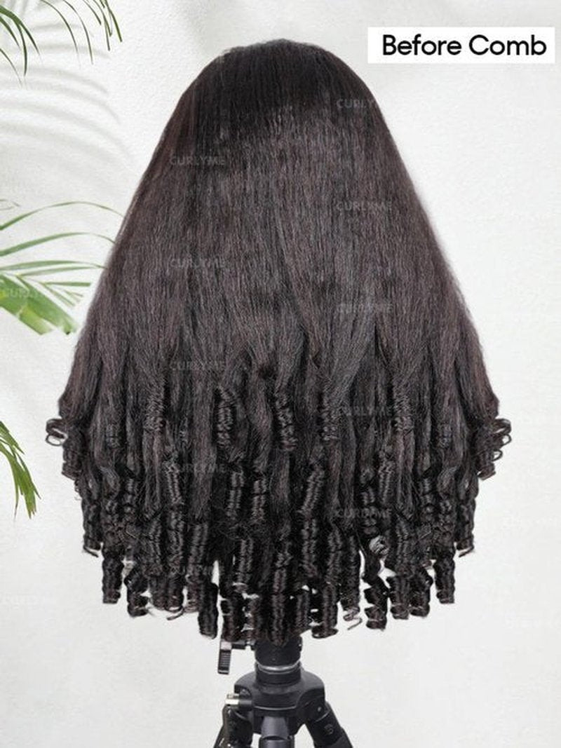 Curlyme 3 In 1 Drawstring Half Kinky Straight Wig Human Hair Glueless Install Half Wig With Spiral Curly Full Ends Flip Over For Beginner Ponytail Headband Human Hair 18 Inch
