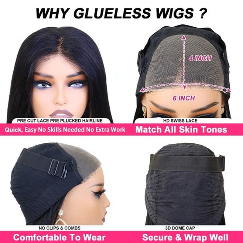 KFgood Wear and Go Glueless Wigs Human Hair Pre Plucked Pre Cut HD Lace 6x4 Straight Lace Front Wigs Human Hair Ready to Wear Wigs Glueless Human Hair 180% Density for Women 22 Inch