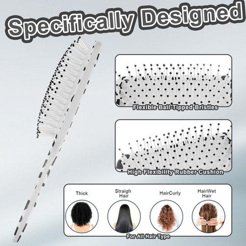 Cow Print Hairbrush & Paired with portable mirror, Hair Detangling Brush Anti Static Massage Comb Hair Brush For All Hair Wet And Dry,8.5 inch
