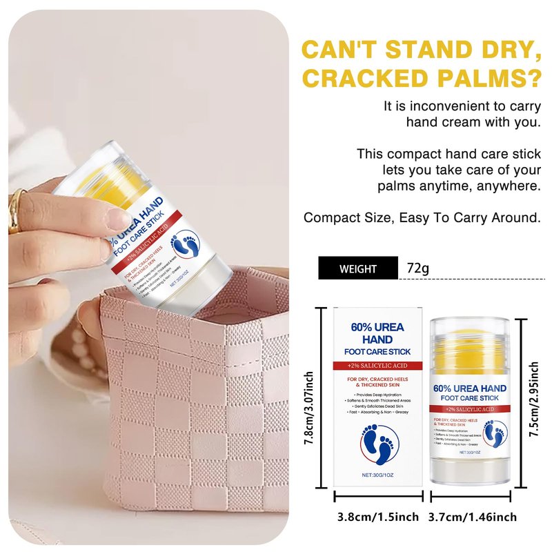 Yunmeng 60% Urea Cream with 2% Salicylic Acid Foot Balm, Portable Hand Cream, Foot Cream for Dry Cracked Heels and Feet Hand, Urea Heel Care Stick Callus Remover & Skin Softener, 1oz*2
