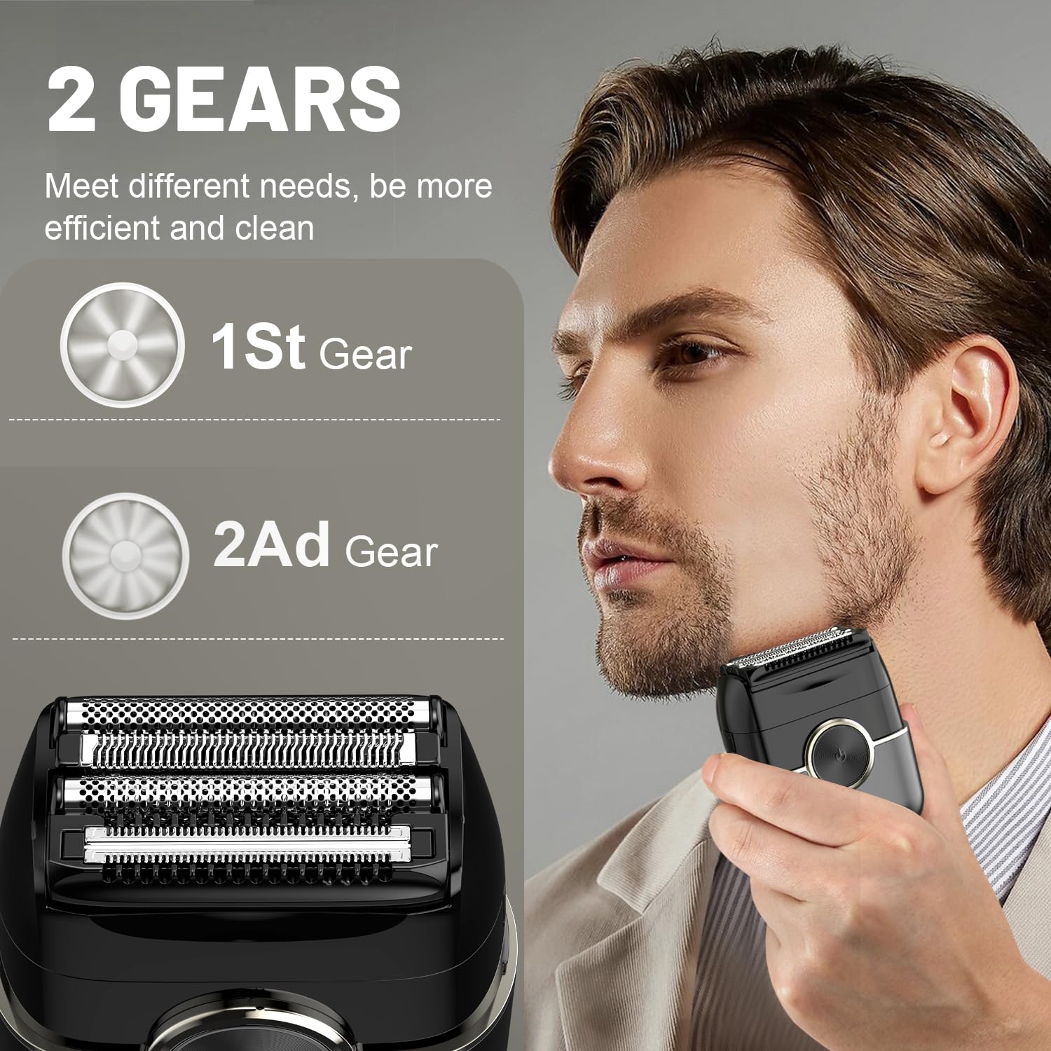 Electric Foil Shaver for Men: Portable Electric Razor for Beard/Face - 3 Floating Blade LED Display USB-C Fast Rechargeable