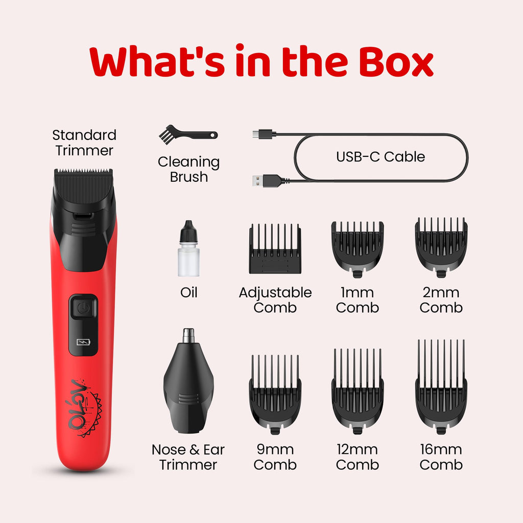 OLOV LITE Electric Beard Trimmer for Men,Nose Hair Trimmer & Electric Razor 10-in-1 Grooming Kit Cordless Shaver Gift-Ready for Men(Red)