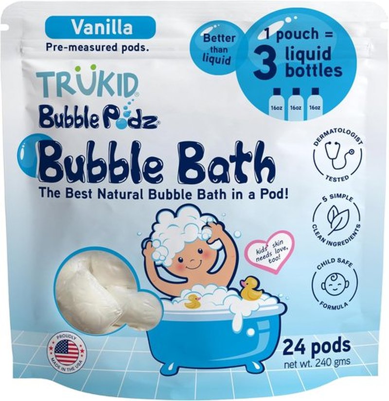 TruKid Bubble Podz | Tear-Free Bubble Bath for Kids & Toddlers | Gentle, Refreshing, Vanilla Scent (24 Podz)