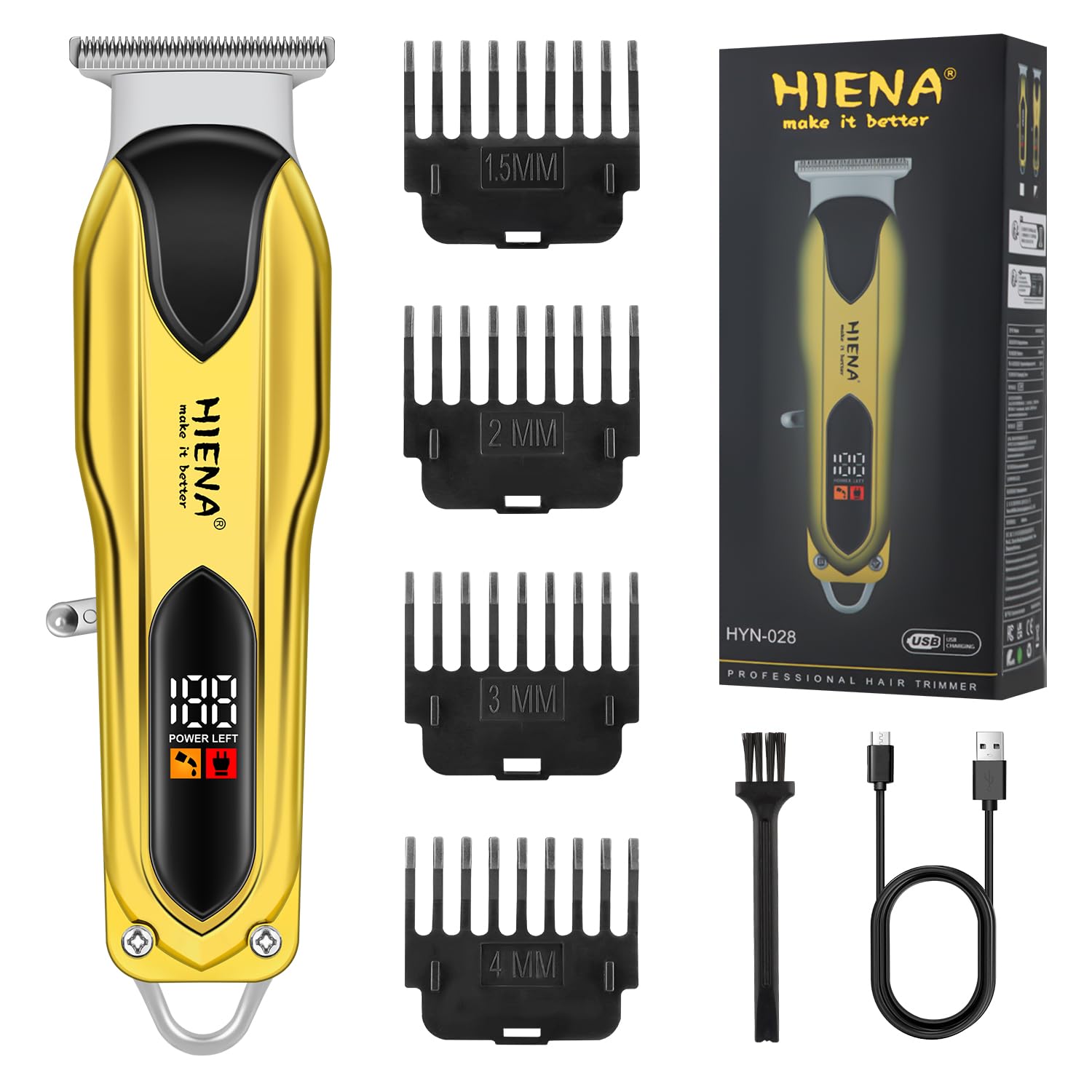 HIENA PRO Professional Hair Trimmer for Men,Cordless Hair Clippers, Electric T-Blade Beard Trimmer, USB Rechargeable Wireless Haircut Clippers, Gifts for Men