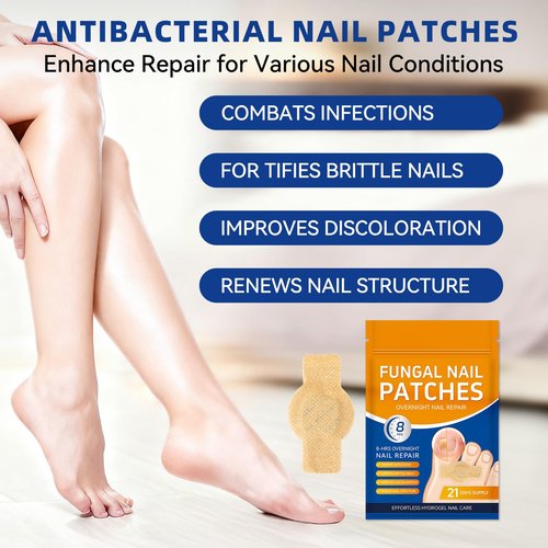 Fungal Nail Patches, Toenail Treatment Extra Strength, 8-Hour Overnight Nail Fast Acting Repair Effortless Hydrogel Nail Care and Repair for Damaged Nails Overnight Renewal 21 Patches