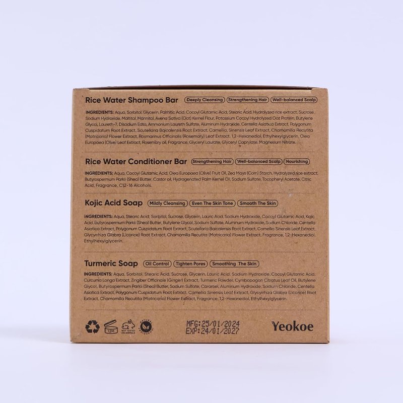 Yeokoe Turmeric Soap Bar & Rice Water Shampoo Conditioner Set - Deep Cleansing, Spa Gift for Women