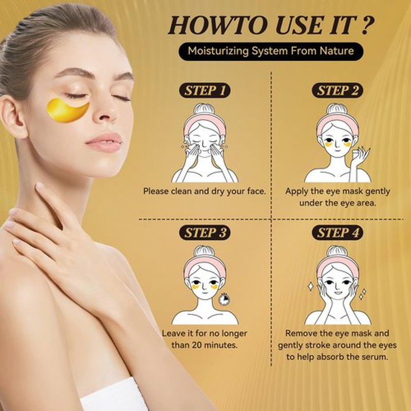 24k Gold Under Eye Patches, 60 Pcs Hydrogel Eye Mask Skincare with Collagen and Hyaluronic Acid for Puffiness, Dark Circles and Fine Lines, Cooling Under Eye Mask for Women and Men