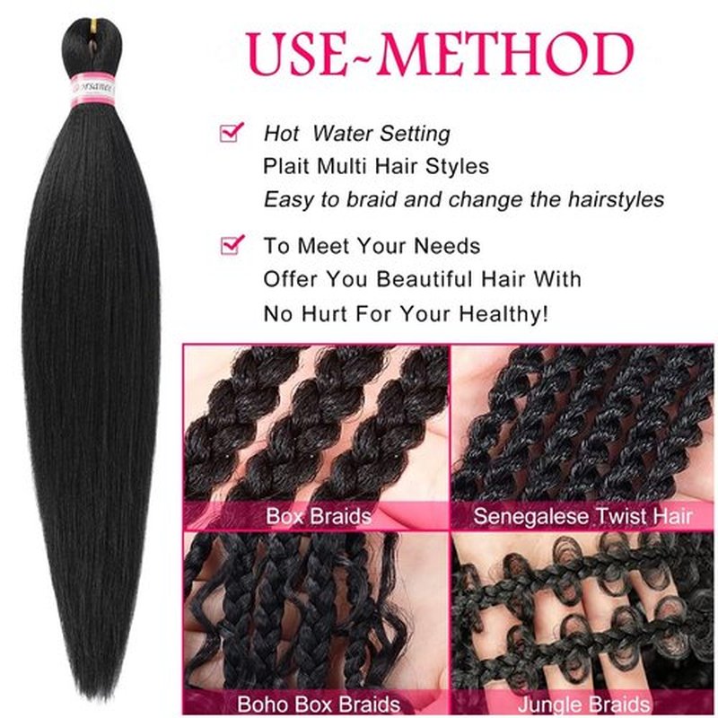 Pre Stretched Braiding Hair Extensions Black 12 Inch 8 Packs Girls Braiding Hair Natural Easy Braid Hot Water Setting Professional Soft Synthetic Yaki Straight Texture (#1B)