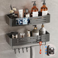 Voldra Shower Caddy Suction Cup, 2 Pack Shower Shelves for Inside Shower No Drilling, Aluminum Suction Showers Organizer with Towel Bar & Hooks Removable Bathroom Shelf Storage Rack(Gray)