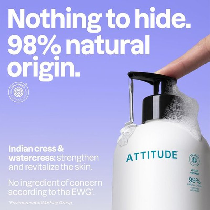 ATTITUDE Liquid Hand Soap - EWG Verified, Plant-Based & Vegan - Unscented, 16 Fl Oz (Pack of 6)