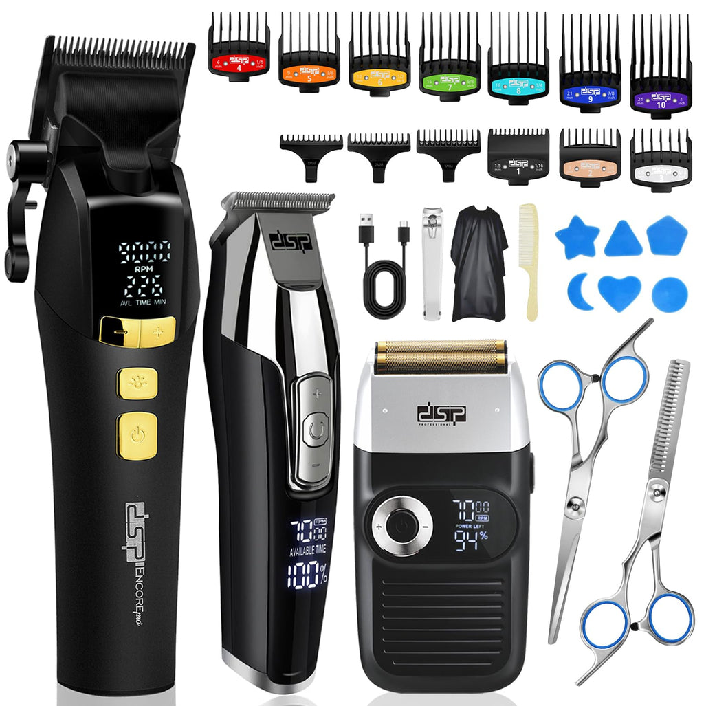 DSP® Hair Clipper, Trimmer, Beard Shaver Kit for Men Professional Barber Set for Hair and Beard Cutting Zero Gap Beard Trimmer, Rechargeable Bald Clippers with LED Display (Black)