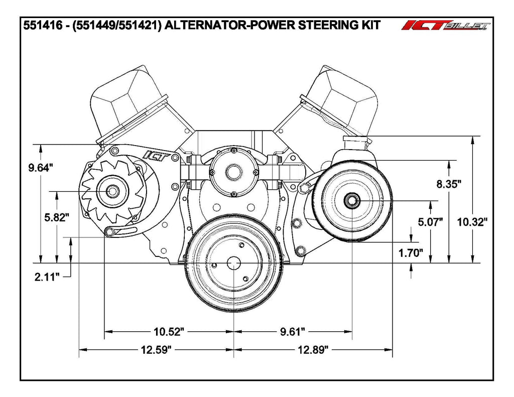 ICT Billet BBC Power Steering Pump Bracket - Electric Water Pump Billet Big Block Chevy 454 551421