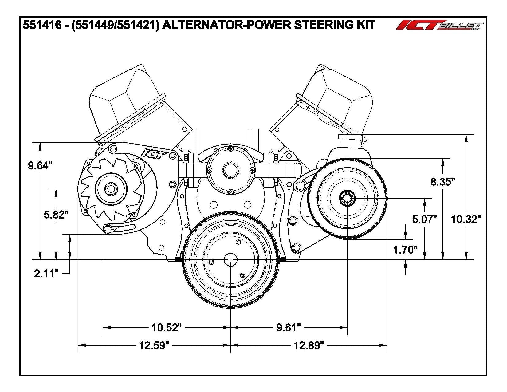 ICT Billet BBC Power Steering Pump Bracket - Electric Water Pump Billet Big Block Chevy 454 551421