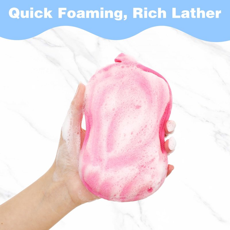 2Pcs Soft Bath Sponge, Cotton Shower Sponge Absorbent Gentleness Exfoliating Body Scrubber Shower Skin Friendly Comfort Bathing Tool for Men Women All Skin Type (Blue,Pink)
