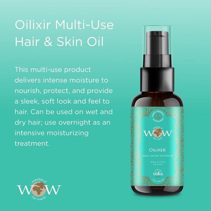 MKS Eco WOW Oilixir - Multi-Use Hair & Skin Oil, Halcyon Scent | 2 Fl Oz - Vegan & Cruelty-Free
