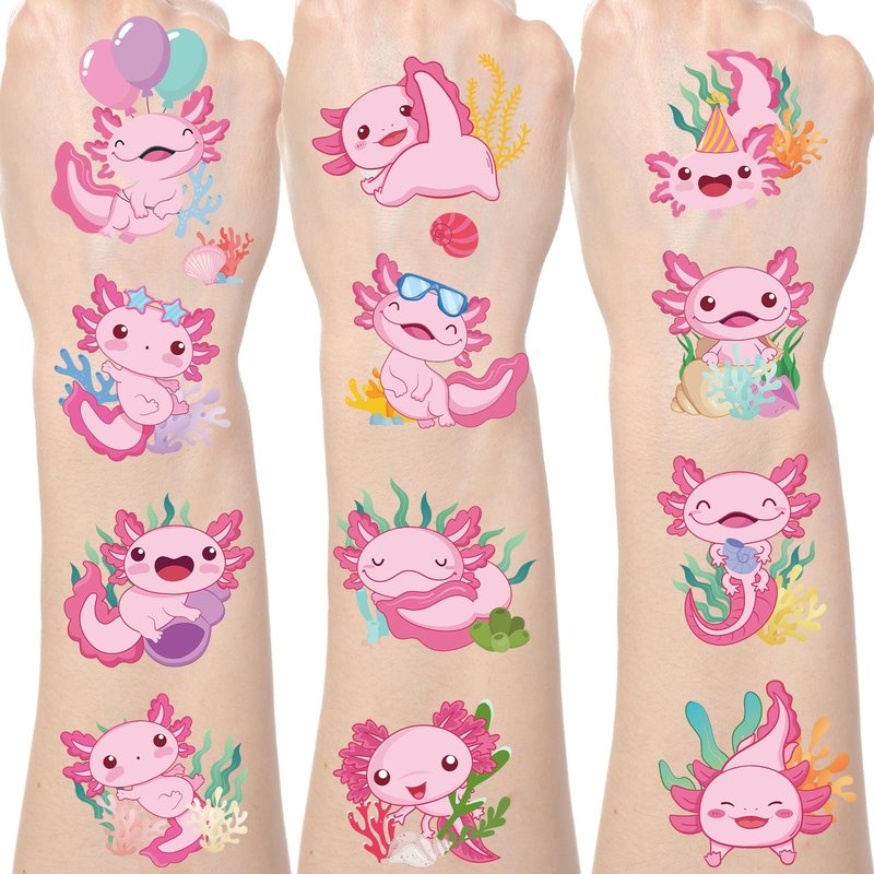 Yoyuspy Axolotl Temporary Tattoos Stickers - 200+ Axolotl Birthday Decorations Party Favors Supplies Decor Cute Pink Tattoo Temporary Adults Prizes Rewards Gifts
