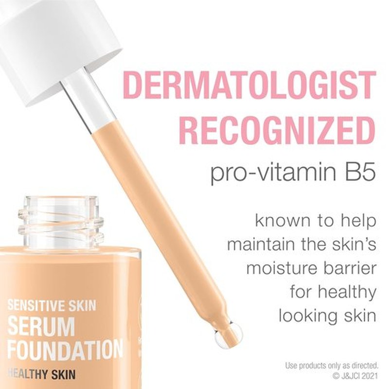 Neutrogena Healthy Skin Foundation - Sensitive Skin Serum with Pro-Vitamin B5 | Buildable Coverage, Light/Medium 02, 1 oz