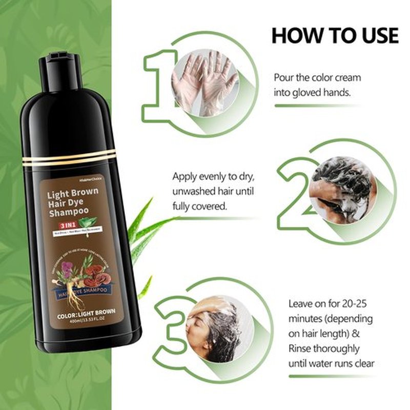 HIS&HERCHOICE Light Brown Hair Dye Shampoo - 3-in-1 Gray Coverage, Ammonia & Paraben Free, Herbal Formula