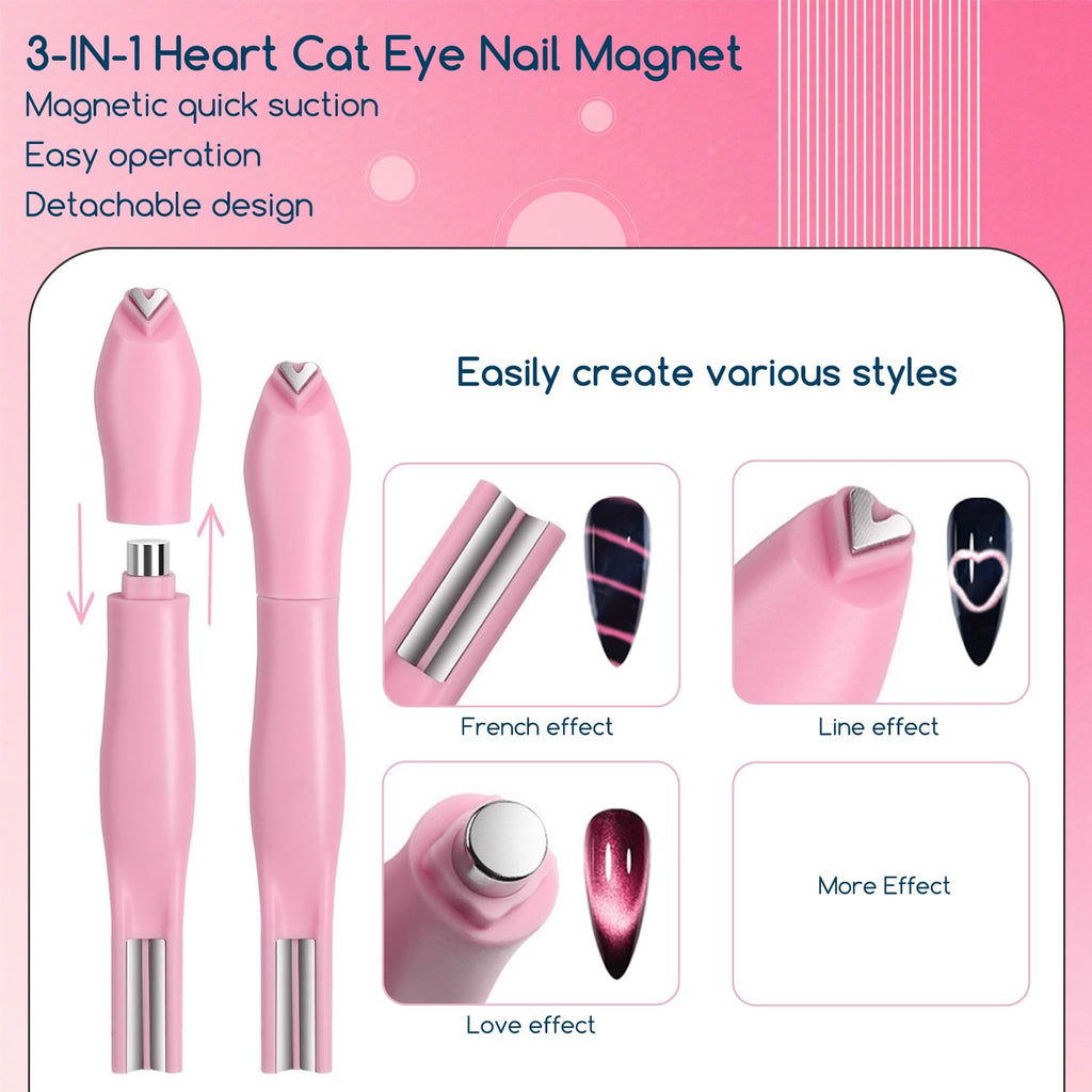 XEAOHESY 6 Pieces Cat Eye Magnet for Nails Multi-Functional 3-in-1 Nail Magnets Y-Shaped Metal Brackets for Heart Effect Heart Magnet for Nails Flower Cat Eye Magnetic Pen for Cat Eye Gel Nail Polish