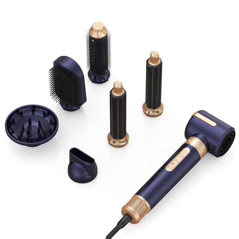 UKLISS Hair Dryer Brush 7 in 1，110000 RPM Hair Dryer with Diffuser for Curly & Twisted Hair Professional Ionic Brush Blow Dryer for Salon-Quality Styling (Blue Gold)