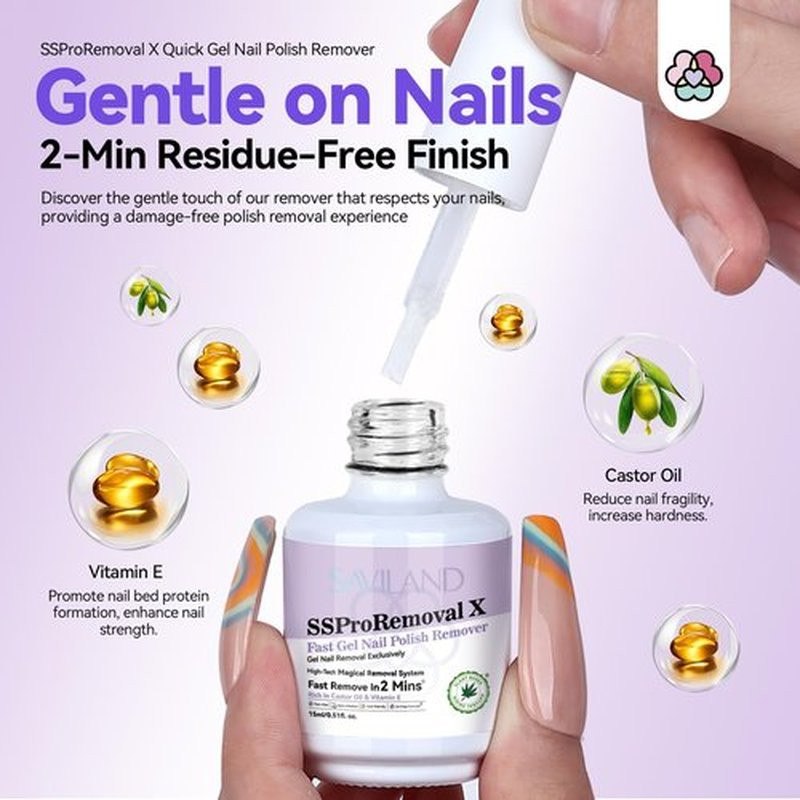 SAVILAND Dip Powder Remover Kit: 2-Min Fast Dip Remover Castor Oil & Nail Remover with Cuticle Oil Pen Pusher Nail File for Builder Acrylic Dip Powder Less-Damaging Salon
