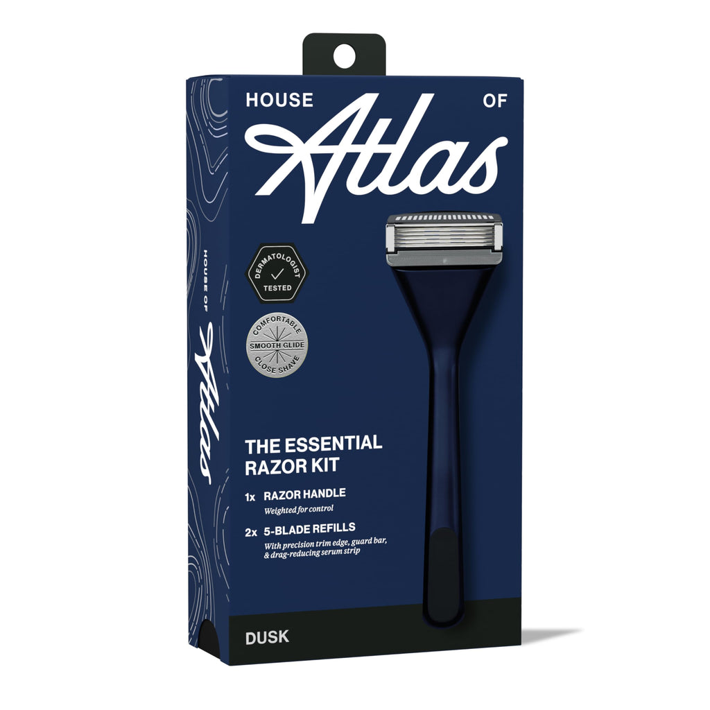 House of Atlas, Razors for Men - Mens Razors for Shaving with Handle & 2 Razor Blade Refills, 5-blade Precision Trim Edge, Smooth Close Shave, Reusable Razor for Men (Dusk)