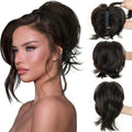 Sotpmal Short Claw Clip Ponytail Extension, DIY Bendable Metals for Messy Bun & Natural Wavy Look, Heat Resistant Synthetic Hairpiece for 3-Minute Fast Styling, Daily & Party-Black