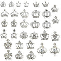 32pcs Rhinestone Metal Crown Nail Charms Shiny Silver Nail Rhinestones Exquisite Nail Art Design 3D Alloy Crown Nail Charms for Acrylic Nails Decorations Crystal Nail Jewels for Women Manicure